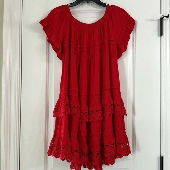 Muche & Muchette Women’s Red Ruffle twirl swing Dress One Size - Picture 8 of 16